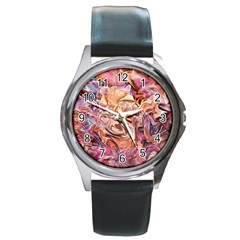 Blend  Round Metal Watch by kaleidomarblingart