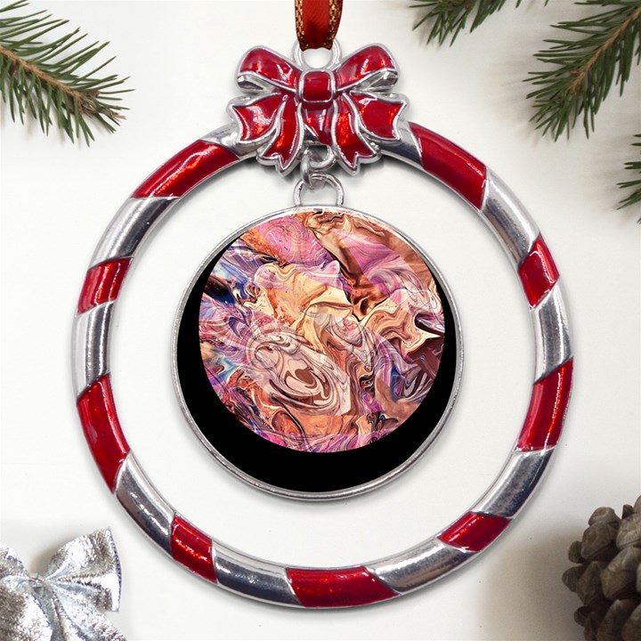 Blend  Metal Red Ribbon Round Ornament