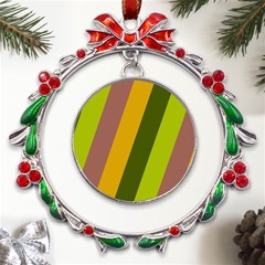 Autmn Stripes Colors Geometric Print Design Metal X mas Wreath Ribbon Ornament by dflcprintsclothing