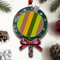 Autmn Stripes Colors Geometric Print Design Metal X mas Lollipop With Crystal Ornament