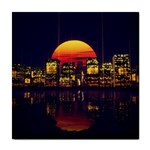 Abstract City Retro Sunset Night Tile Coaster Front