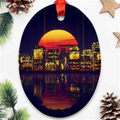 Abstract City Retro Sunset Night Ornament (oval)