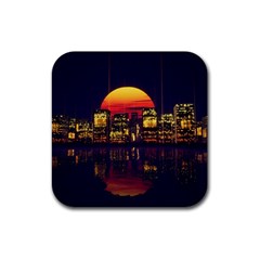 Abstract City Retro Sunset Night Rubber Coaster (square) by Bedest