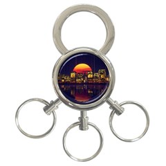 Abstract City Retro Sunset Night 3-ring Key Chain by Bedest