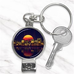 Abstract City Retro Sunset Night Nail Clippers Key Chain by Bedest