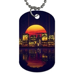 Abstract City Retro Sunset Night Dog Tag (two Sides) by Bedest