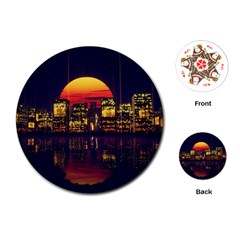 Abstract City Retro Sunset Night Playing Cards Single Design (round)