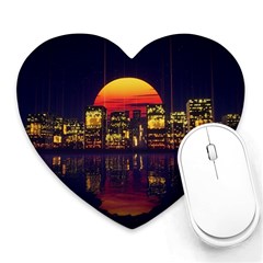 Abstract City Retro Sunset Night Heart Mousepad by Bedest