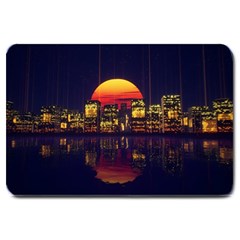 Abstract City Retro Sunset Night Large Doormat by Bedest