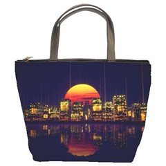 Abstract City Retro Sunset Night Bucket Bag by Bedest