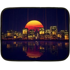 Abstract City Retro Sunset Night Fleece Blanket (mini) by Bedest