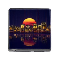 Abstract City Retro Sunset Night Memory Card Reader (square 5 Slot) by Bedest