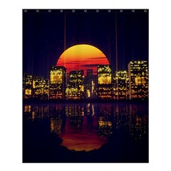 Abstract City Retro Sunset Night Shower Curtain 60  X 72  (medium)  by Bedest