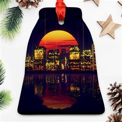 Abstract City Retro Sunset Night Ornament (bell)