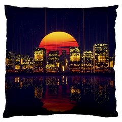 Abstract City Retro Sunset Night Large Premium Plush Fleece Cushion Case (two Sides) by Bedest