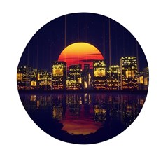 Abstract City Retro Sunset Night Mini Round Pill Box (pack Of 5) by Bedest