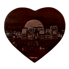 Abstract City Retro Sunset Night Heart Wood Jewelry Box by Bedest