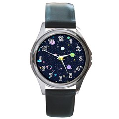 Aesthetic Outer Space Cartoon Art Round Metal Watch by Bedest