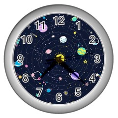 Aesthetic Outer Space Cartoon Art Wall Clock (silver) by Bedest