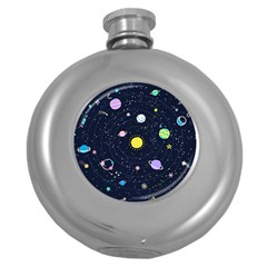 Aesthetic Outer Space Cartoon Art Round Hip Flask (5 Oz)