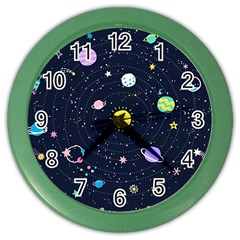 Aesthetic Outer Space Cartoon Art Color Wall Clock by Bedest