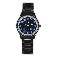 Aesthetic Outer Space Cartoon Art Stainless Steel Round Watch by Bedest