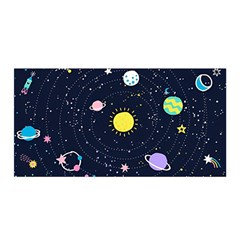 Aesthetic Outer Space Cartoon Art Satin Wrap 35  X 70  by Bedest