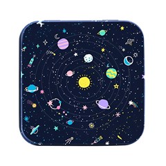 Aesthetic Outer Space Cartoon Art Square Metal Box (black) by Bedest