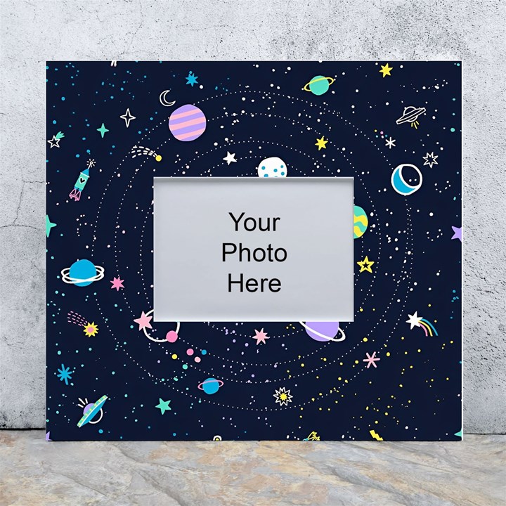 Aesthetic Outer Space Cartoon Art White Wall Photo Frame 5  x 7 