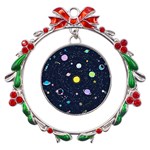 Aesthetic Outer Space Cartoon Art Metal X mas Wreath Ribbon Ornament Front