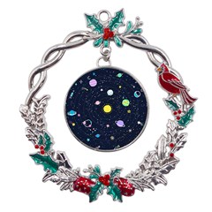 Aesthetic Outer Space Cartoon Art Metal X mas Wreath Holly Leaf Ornament by Bedest