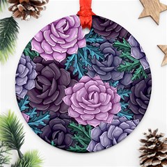 Purple Rose Retro Floral Flower Ornament (round) by Bedest