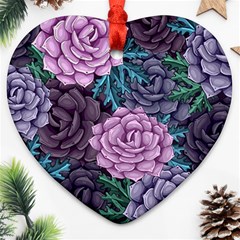 Purple Rose Retro Floral Flower Ornament (heart)