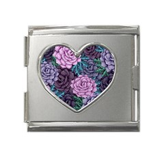 Purple Rose Retro Floral Flower Mega Link Heart Italian Charm (18mm)