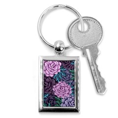 Purple Rose Retro Floral Flower Key Chain (rectangle) by Bedest