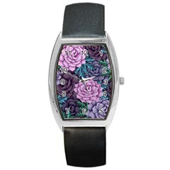 Purple Rose Retro Floral Flower Barrel Style Metal Watch by Bedest