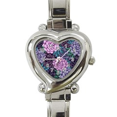 Purple Rose Retro Floral Flower Heart Italian Charm Watch by Bedest