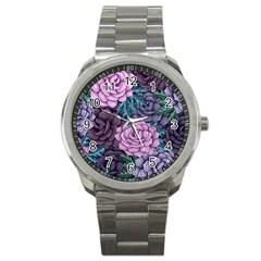 Purple Rose Retro Floral Flower Sport Metal Watch by Bedest