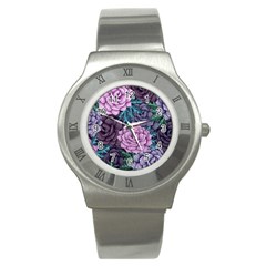 Purple Rose Retro Floral Flower Stainless Steel Watch by Bedest