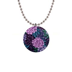 Purple Rose Retro Floral Flower 1  Button Necklace by Bedest