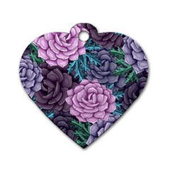 Purple Rose Retro Floral Flower Dog Tag Heart (one Side) by Bedest