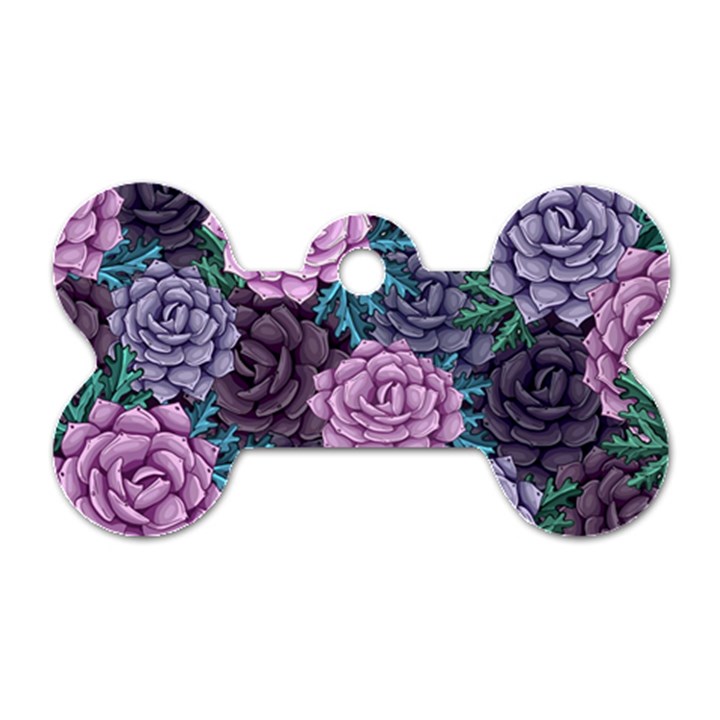 Purple Rose Retro Floral Flower Dog Tag Bone (One Side)