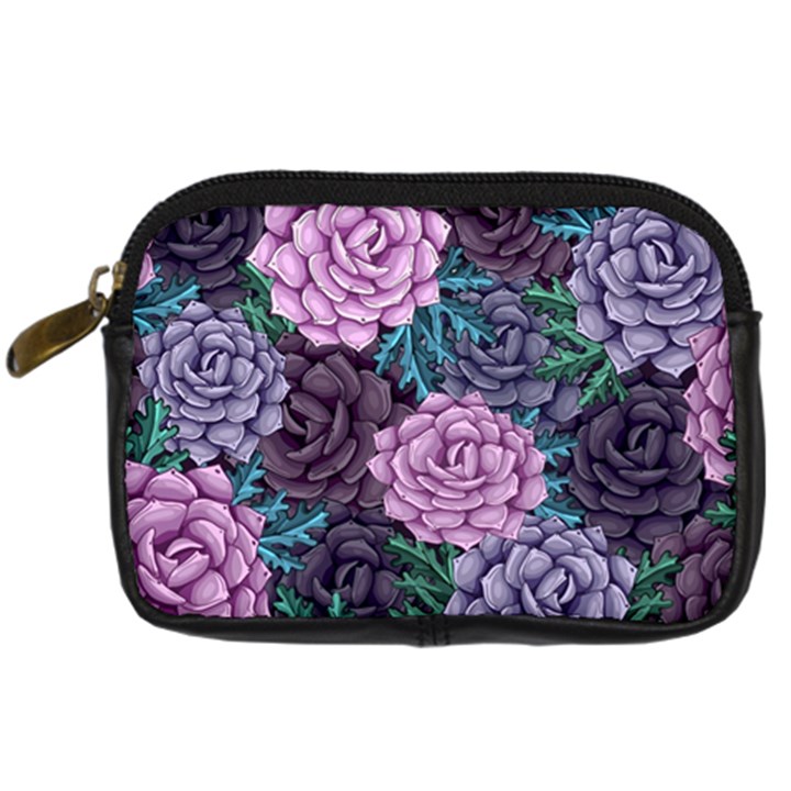 Purple Rose Retro Floral Flower Digital Camera Leather Case