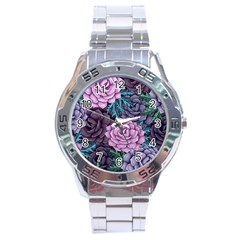 Purple Rose Retro Floral Flower Stainless Steel Analogue Watch by Bedest