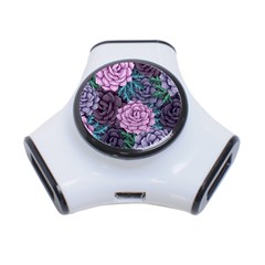 Purple Rose Retro Floral Flower 3-port Usb Hub by Bedest