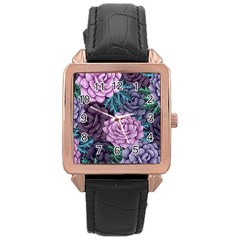 Purple Rose Retro Floral Flower Rose Gold Leather Watch  by Bedest