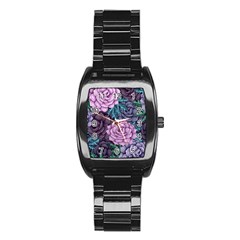 Purple Rose Retro Floral Flower Stainless Steel Barrel Watch by Bedest