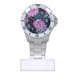 Purple Rose Retro Floral Flower Plastic Nurses Watch by Bedest