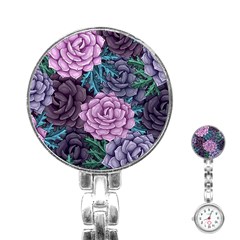 Purple Rose Retro Floral Flower Stainless Steel Nurses Watch by Bedest