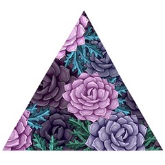 Purple Rose Retro Floral Flower Wooden Puzzle Triangle